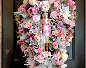 Pink Nutcracker Christmas Swag Wreath