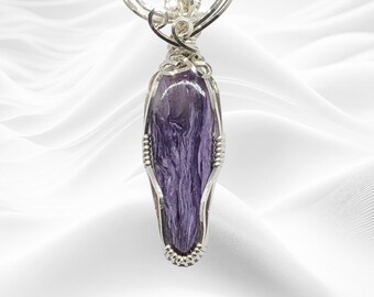 Charoite Necklace In Sterling Silver ~ Wire Wrapped Pendant