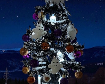 Halloween Ghost Tree with Skull Lights: Spooky Holiday Decor