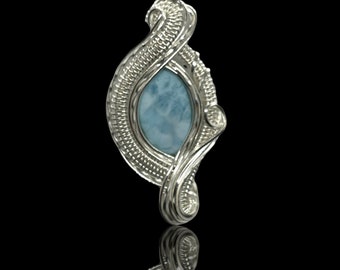 Larimar Pendant Necklace Sterling Silver Wire Wrapped Handmade Pendant