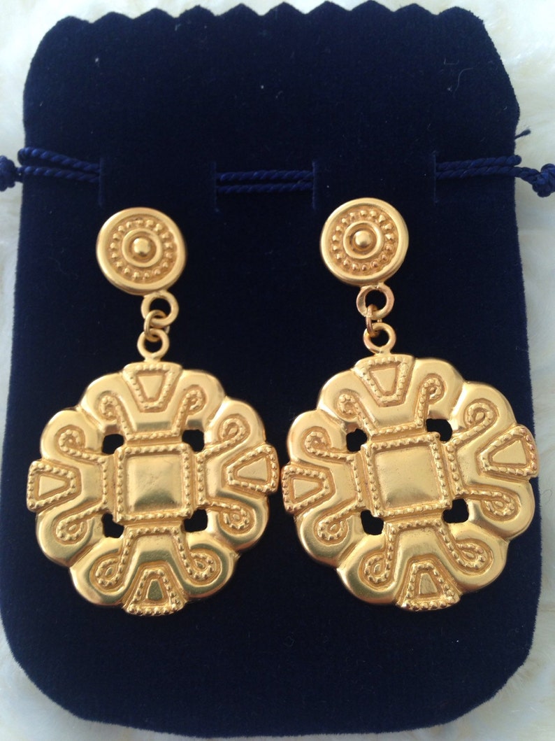Large Pre Columbian Gold Plated Penacho de Plumas Earrings