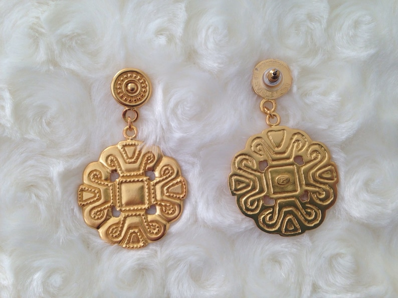 Large Pre Columbian Gold Plated Penacho de Plumas Earrings