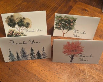 Biglietto di ringraziamento ad acquerello STAMPABILE Alberi Stagioni 3" x 5", 4" x 6", 5" x 7" Interno vuoto, Personalizzabile, Primavera, Estate, Autunno, Inverno, Autunno