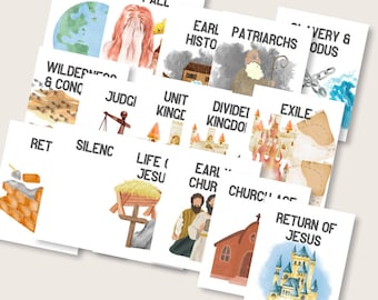 Narrativa biblica in stile acquerello stampabile 8"x10", 5"x7", 4"x6", 3"x5" DIGITALE, cronologia della Bibbia, storia della Bibbia, bambini, scuola domenicale