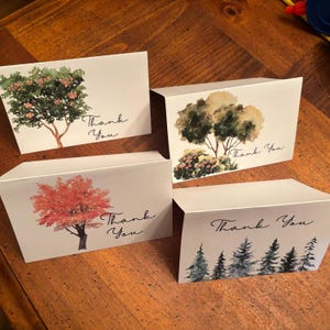 Carte de remerciement aquarelle imprimable arbres saisons 4 "x 6" vierge à l'intérieur, personnalisable, printemps, été, automne, hiver, automne, feuilles persistantes