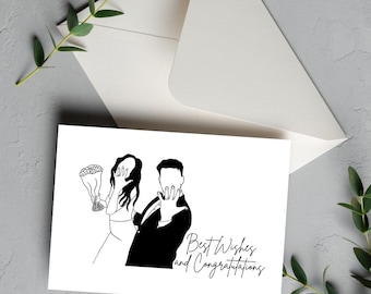 Biglietto di nozze STAMPABILE 5" x 7" Monocromatico, Minimalista, Sposa, Sposo 5" x 7" Interno vuoto, Nero, Bianco