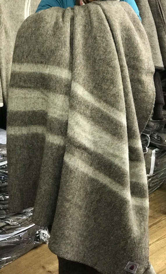 Wool Blanket Gray W/ Light Stripe // 100% Natural Wool // Wool | Etsy