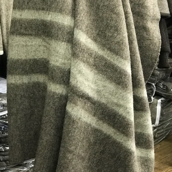 Wool Blanket Gray w/ Light Stripe // 100% Natural Wool // Wool // Sheep's Wool // Queen King Blanket // Blanket // Bedspread Coverlet