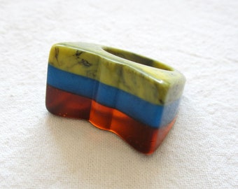 Bow shaped resin ring, Bright striped ring, Yellow, blue, orange resin ring, Statement ring, Cocktail resin ring, Gift ideas, Size size 7