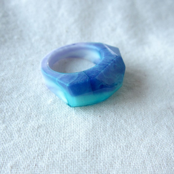 Bague en résine à facettes, Minimaliste, bague empilable, Bagues en résine rétro, Aqua, marbré blanc, Aqua et violet, Bleu transparent, Idées cadeaux pour elle