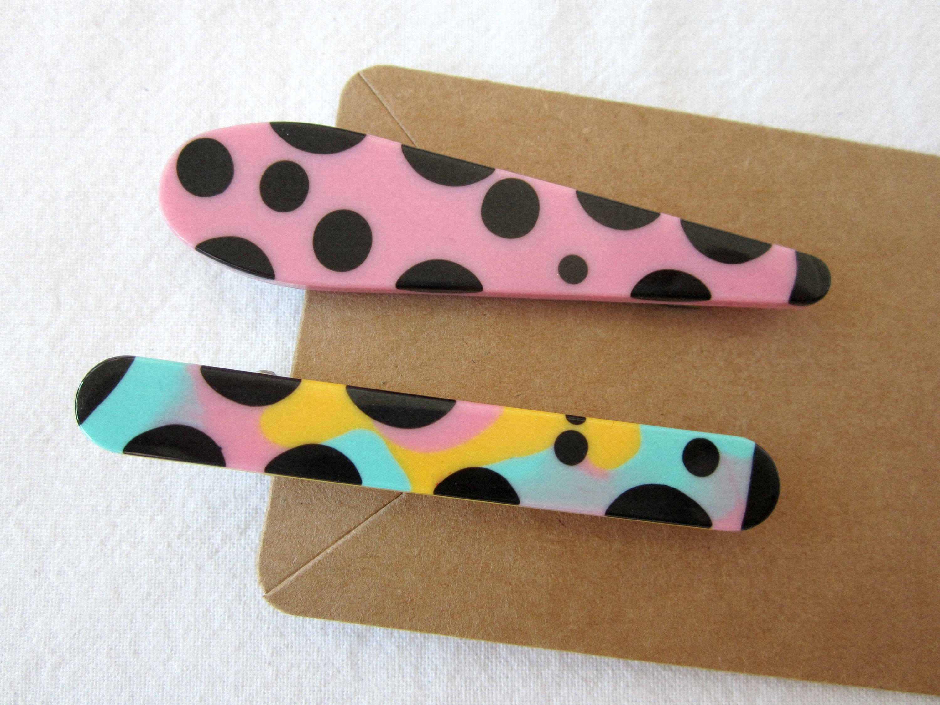 Resin Hair Clips, Black Polka Dots, Pink, Aqua, Yellow  display picture 2