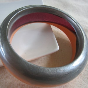 Resin bangle - silver, purple and pastel orange layered colours, 80s, Round resin bangle, Statement bangle, Retro inspired bangle, Gift idea