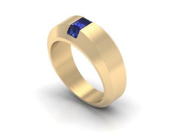 HILL ST. 14 k YEllow Gold Classic Engagement or Wedding Ring with Blue Sapphire  Item # LARFM -000-X424