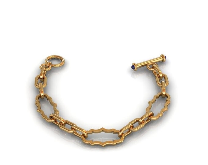 Link Bracelet-14K Yellow Gold Link Bracelet with Blue Sapphire Item # LABFW-000-X-437