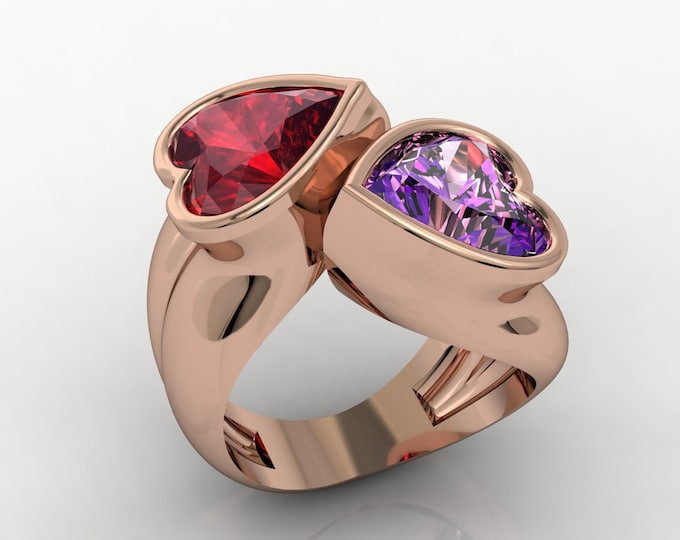 LOVE-14k Rose Gold Unique Romantic Ring with Ruby and Amethyst Item # RFW -00551