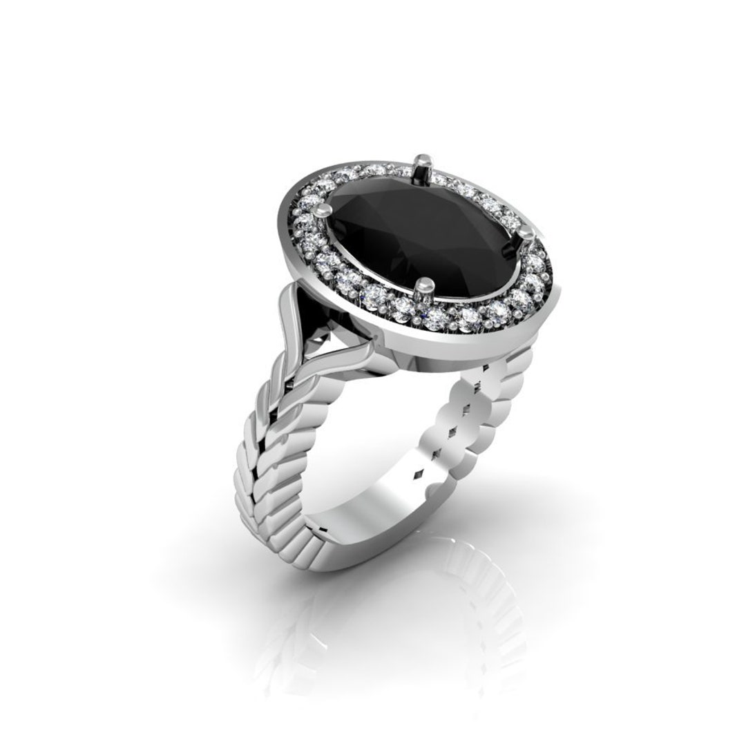 14k White Gold Anniversary Ring With Diamond and Black Diamond Etsy