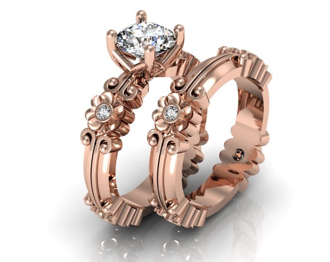 14k Rose Gold Wedding or Engagement Ring with Diamond and Moissanite Item # LAFW-000-X-350