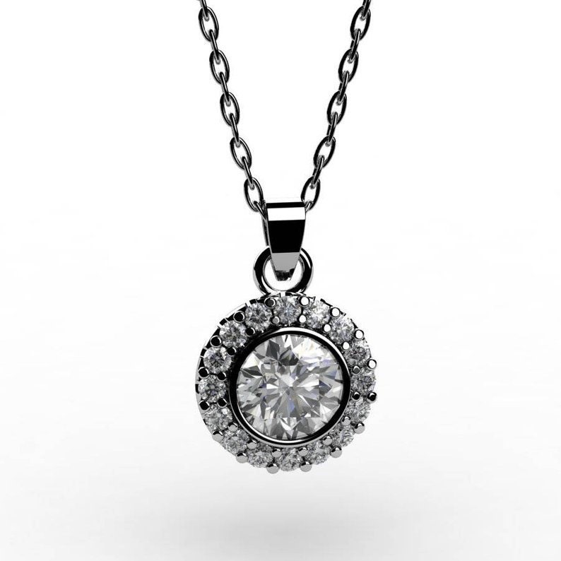 14k White Gold Pendants with 18Inch Chain, and Diamond Item PFW-000-X-33 image 1