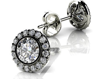 14k White Gold-Stud Earrings with Diamond and Moissanite Item #LAEFW -00807