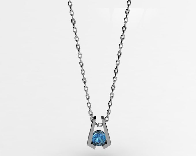 Single- pandant-14k White Gold Classic Pandant with 18 inch chaine,and Blue Topaz Item # LARFW-000-X-322