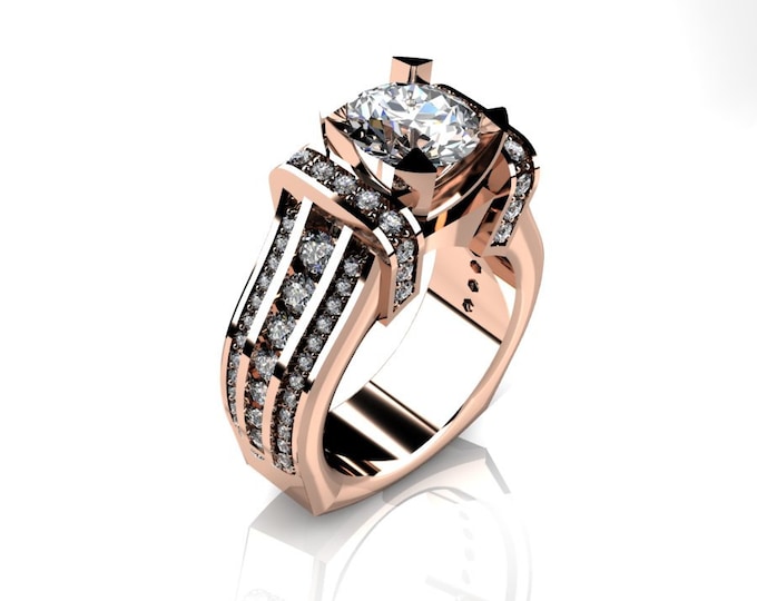 KING-14k Rose Gold Classic Wedding or Engagement Ring with Diamond and Moissanite Item # LAFW-000-X-359