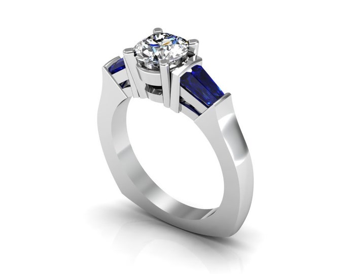 i 14k  White Gold Wedding or Engagement Ring with Blue Sapphire and Moissanite Item # LAFW-000-X-206