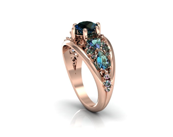 QUEEN - 14k Rose Gold Antique Engagement or Wedding Ring with Alexandrite stones (Item # LAWR-00235)