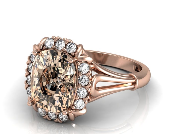 14k Rose Gold Classic Engagement or Wedding Ring with Diamond and Morganite Item # LARFW -00760