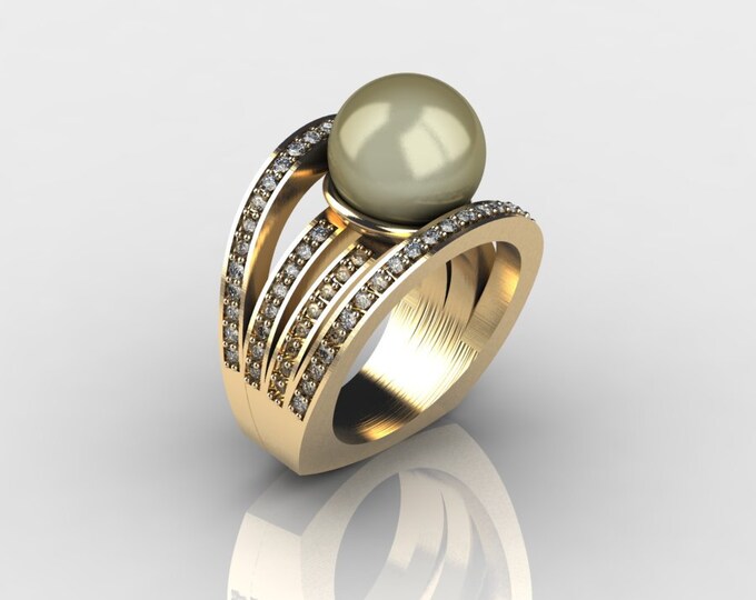 14k Yellow Gold Classic Engagement or Wedding Ring with Diamond and Golden Pearl Item # RFW000-X-267