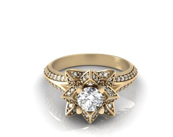 STAR - 14k Yellow Gold Classic Engagement or Wedding Ring with Diamond and moissanite Item # LARFW-000-X-104