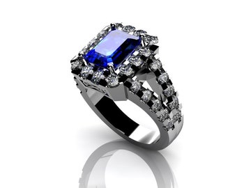 14k White Gold Wedding or Engagement Ring with London Blue Topaz and Diamond Item # LAFW-000-X-307