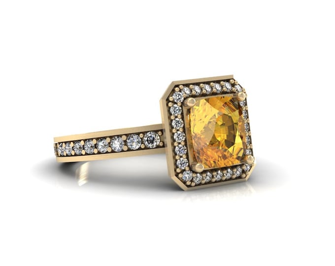 14k Yellow Gold Wedding or Engagement Ring with Citrine and Diamond Item # LAFW-000-X-332