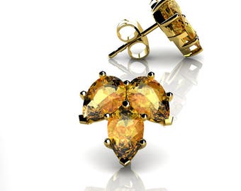 14k Yellow  Gold-Stud Earrings with  Citrine Orange Item # EFW -000-X-44