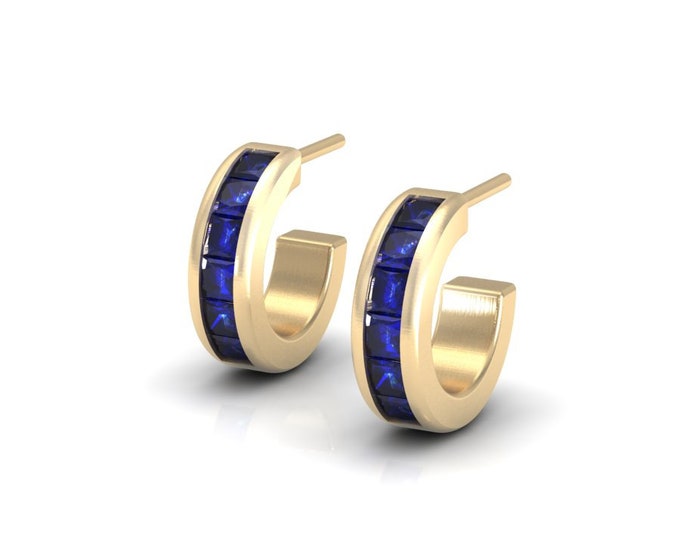14k Yellow Gold Classic Earrings with Blue Sapphire Item # LAFW-000-X-160