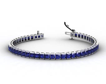 14k White Gold Tennis Bracelets with Blue Sapphire Item # BFW-000-X-64