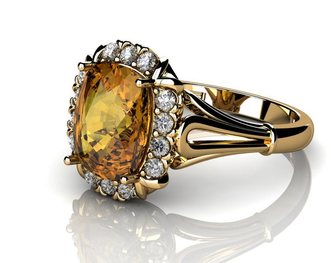 18k Yellow Gold  Classic Engagement or Wedding Ring with Diamond and Citrine Item # LARFW -00761