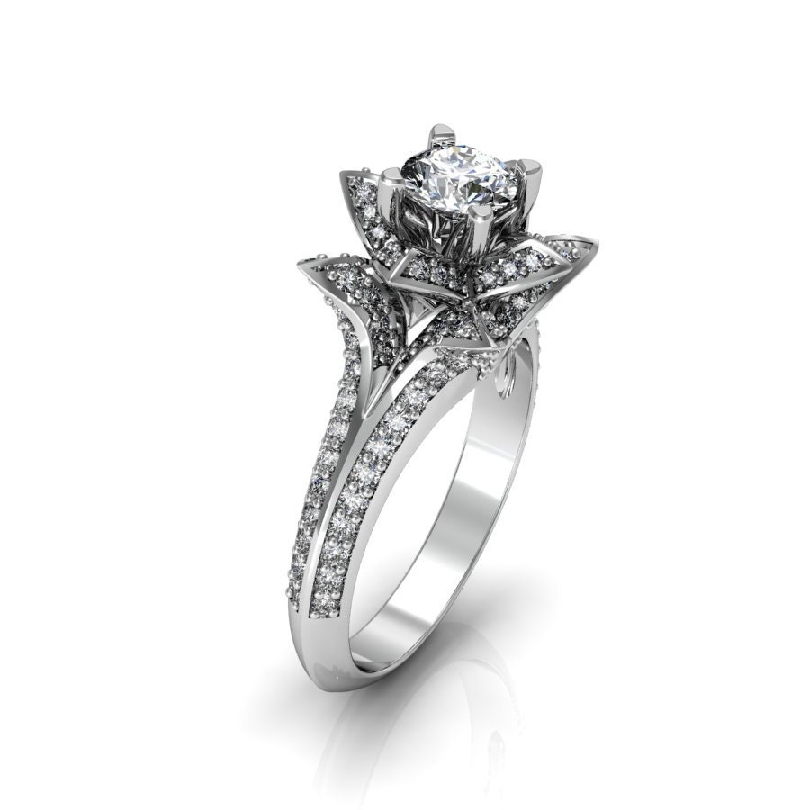 STAR 14k White Gold Classic Engagement or Wedding Ring With Diamond and