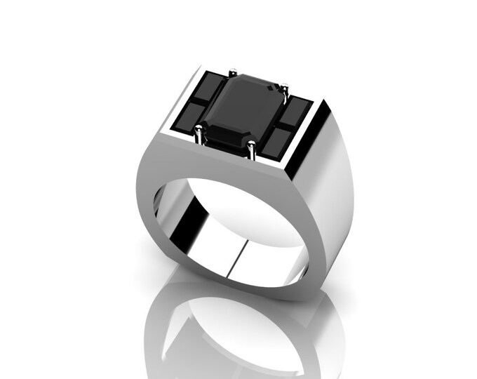 14k White Gold Engagement or Wedding Ring for men with Black Diamond Item # RFMOOO-X-264