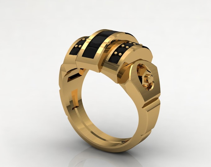 L-CROSS -14k Yellow Gold Classic Engagement or Wedding Band with Black Diamond Item # LARFM -00584
