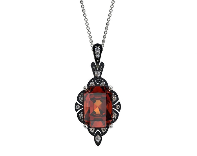 14k White Gold Pendant with 18-inch White Gold Chain,Garnet, and Diamond Item # LAFW-000-X-235