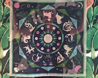 The Zodiac Scarf (in navy, green & orchid)