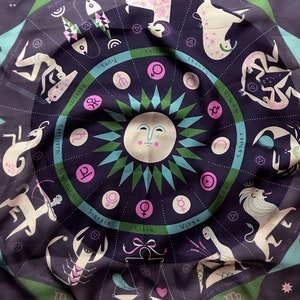 The Zodiac Scarf in navy, green & orchid image 2