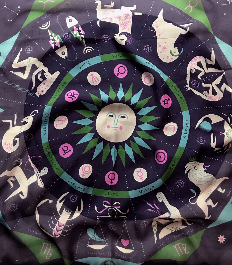 The Zodiac Scarf in navy, green & orchid image 2