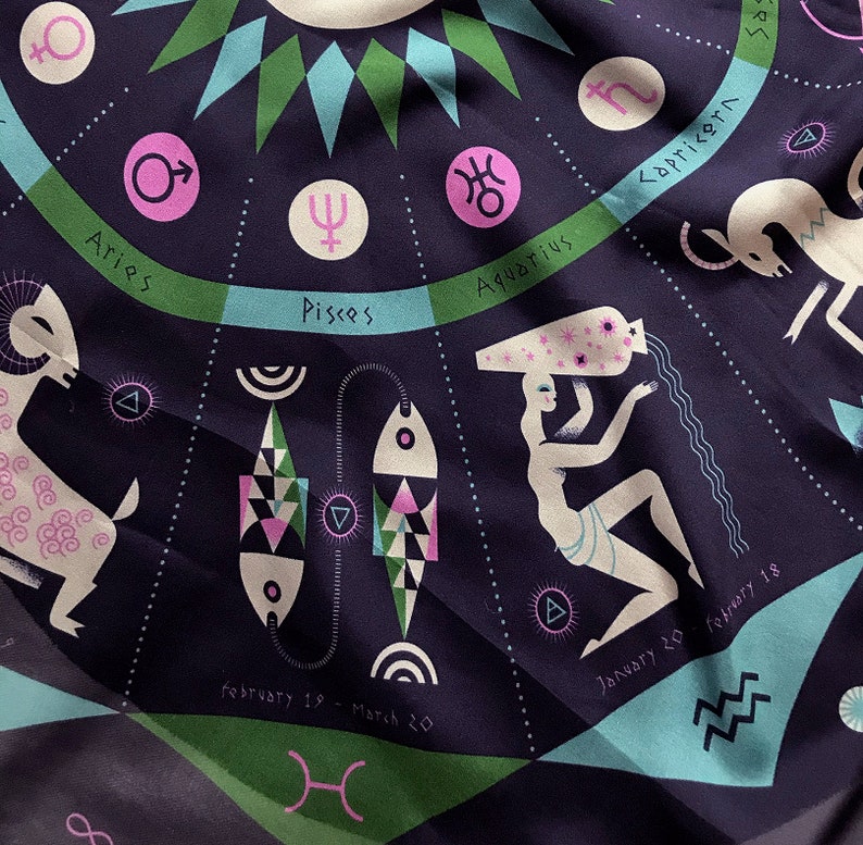 The Zodiac Scarf in navy, green & orchid image 6