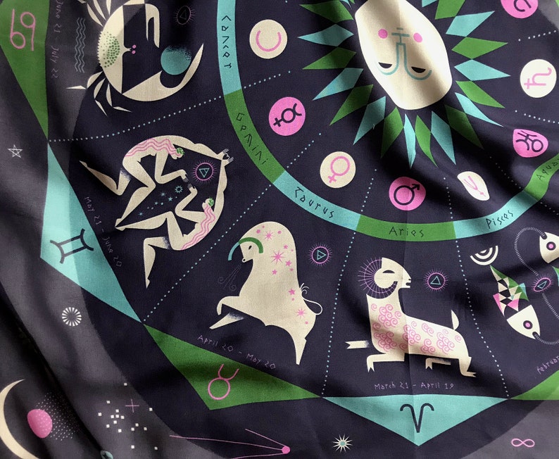 The Zodiac Scarf in navy, green & orchid image 3