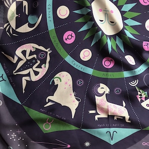 The Zodiac Scarf in navy, green & orchid image 7