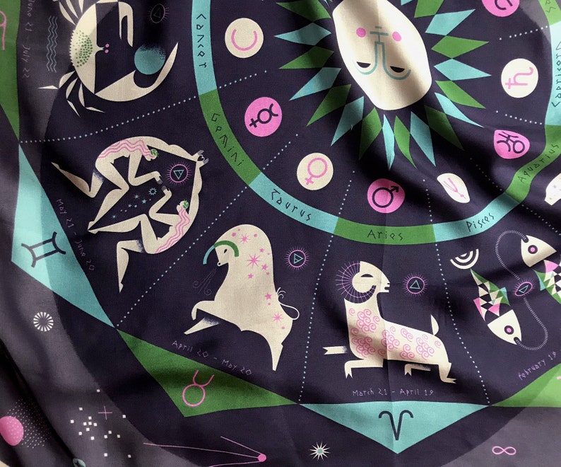 The Zodiac Scarf in navy, green & orchid image 7