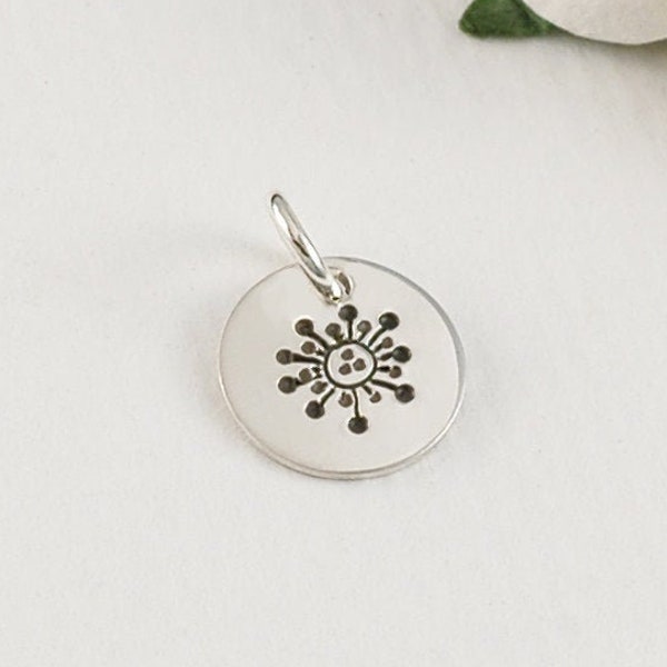 Virus Charm - 11mm round disc - hand stamped - Sterling Silver .925