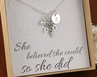 DO Doctor of Osteopathic Medicine Necklace - Sterling Silver Initial Charm, Pearl or Birthstone