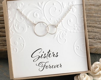 Sisters Forever - Connected circles necklace - Eternity - Infinity necklace - double intertwined rings - two linked circles - Sister gift